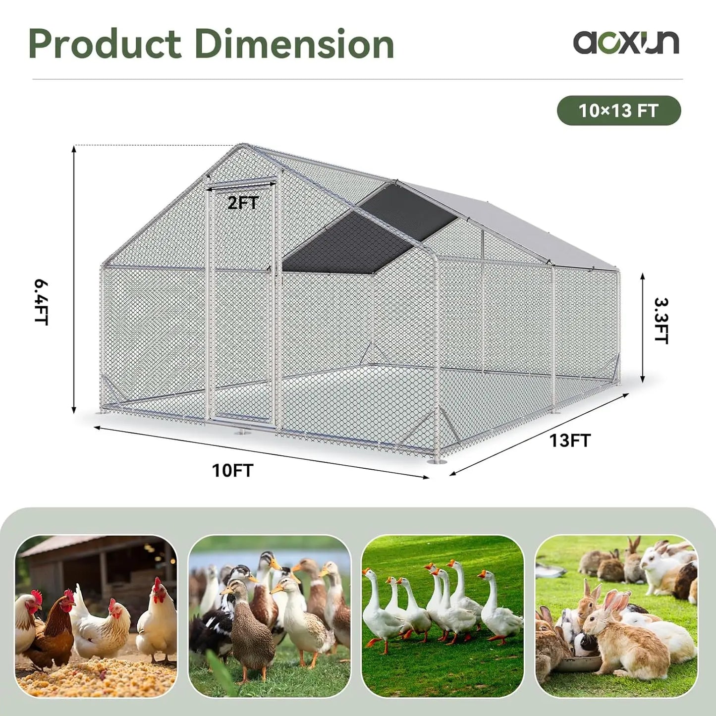 Sturdy Metal Chicken Coop With Outdoor Run And Spire Roof Enclosure