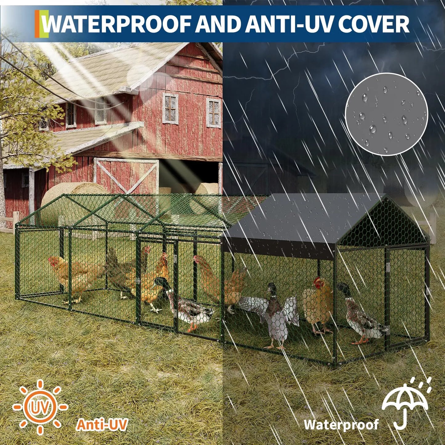 HiMISS Heavy Duty Walk In Metal Chicken Coop With Doors