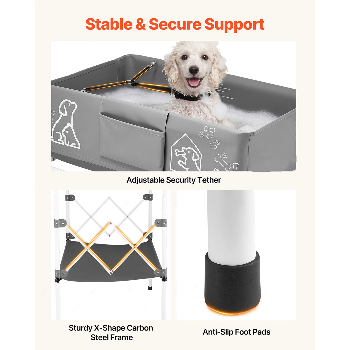 SucceBuy Elevated Foldable Dog Bathtub With Built In Drain Hose