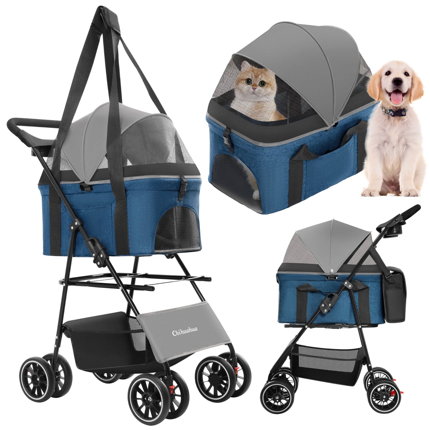 CHIHUAHUA 3 In 1 Pet StrollerPro For Dogs And Cats
