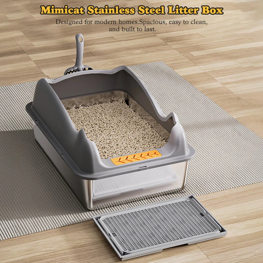 Stainless Steel Cat Litter Box With Lid For Large Cats
