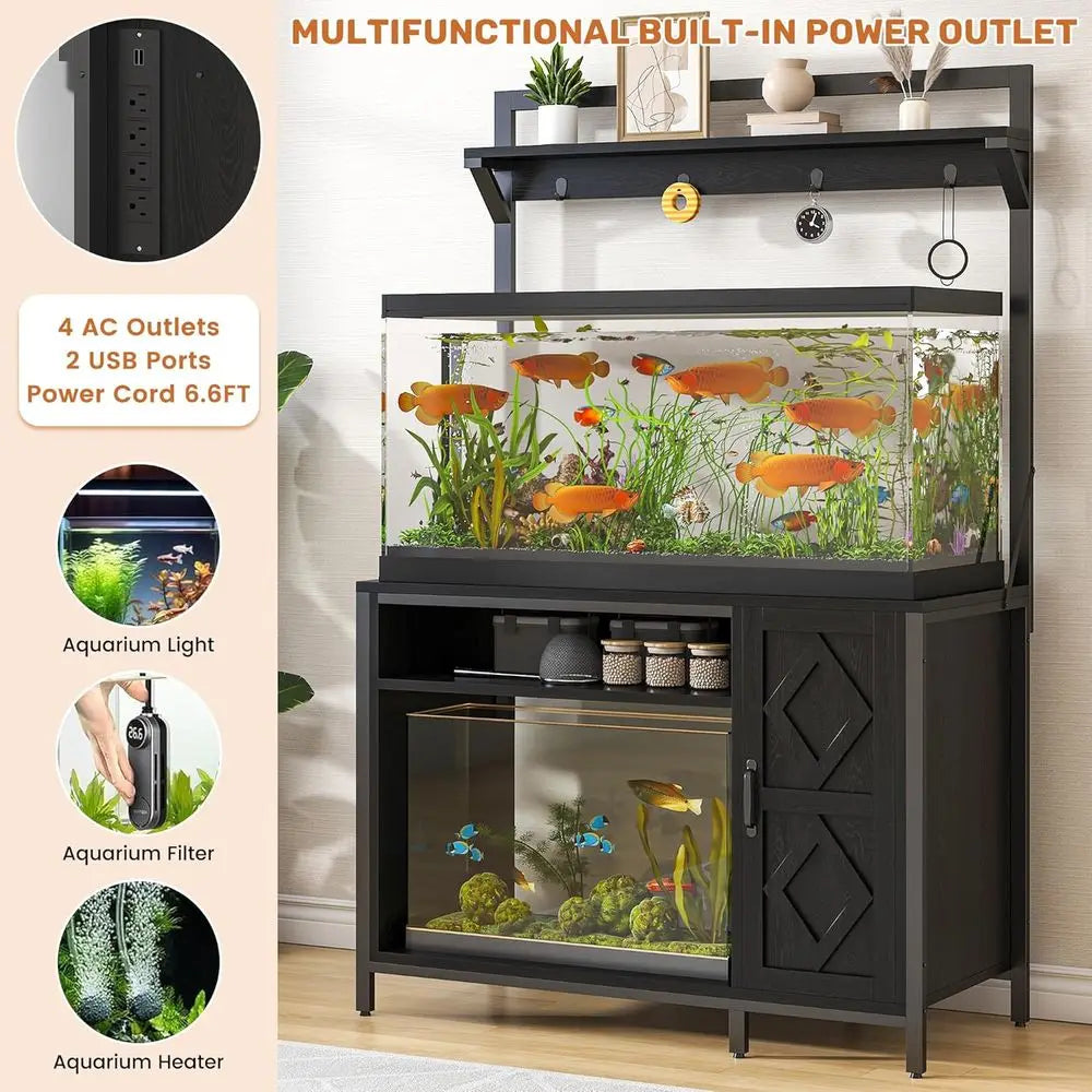 Tank Stand With Power Outlet And Aquarium Display Shelves