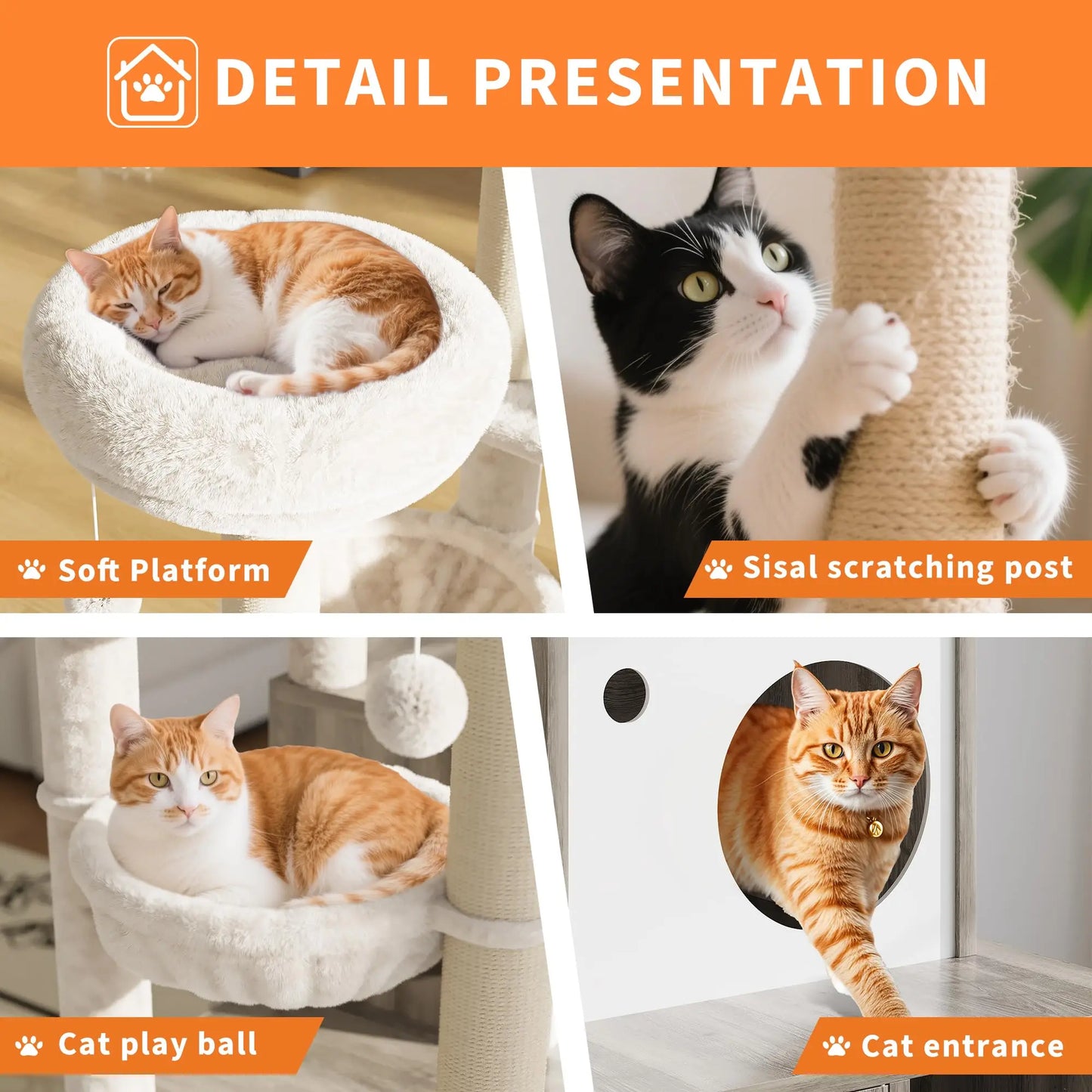 HiMISS Modern Wooden Cat Tree With Hidden Litter Box Cabinet