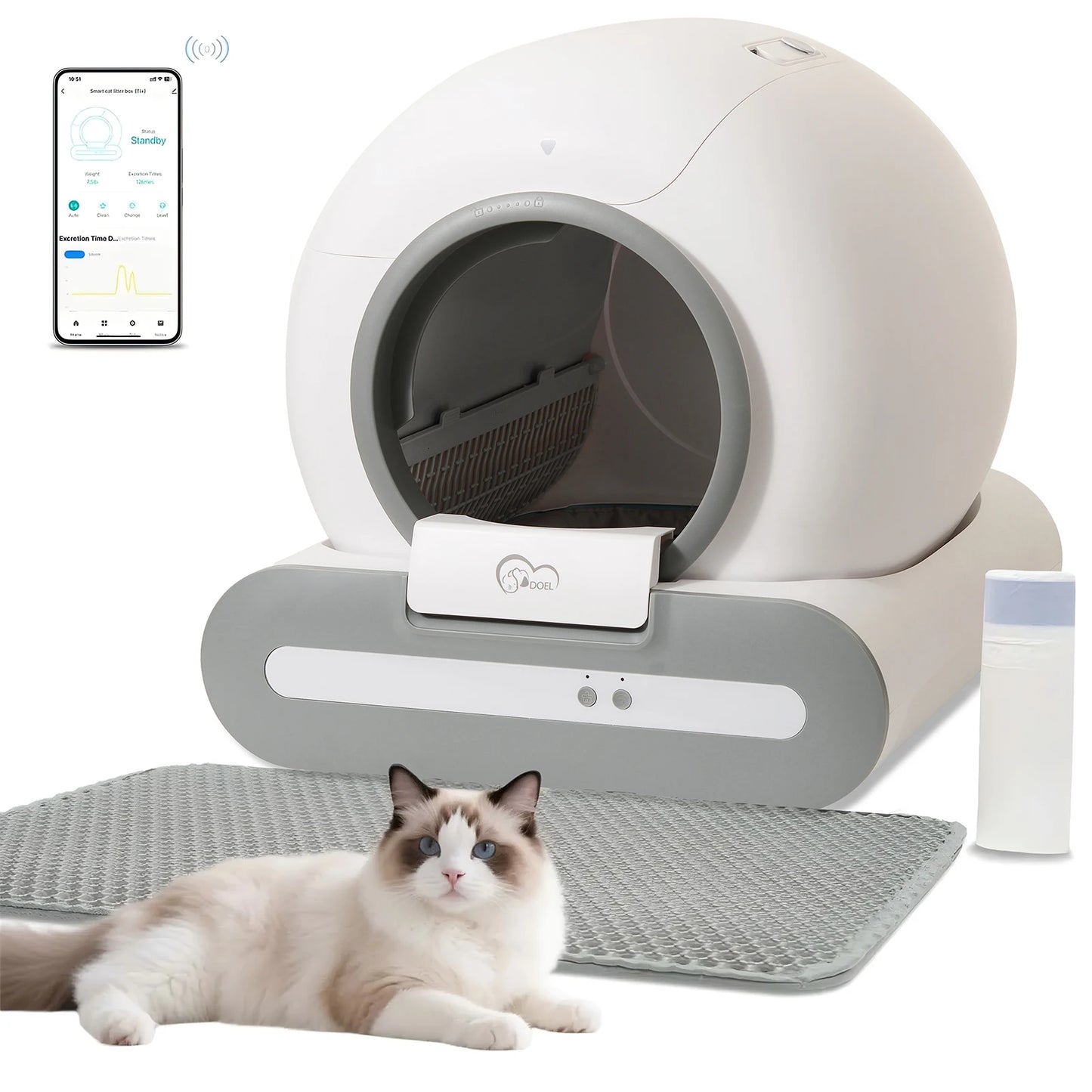 DOEL 65L Self-Cleaning Cat Litter Box App Control 2.4G WiFi