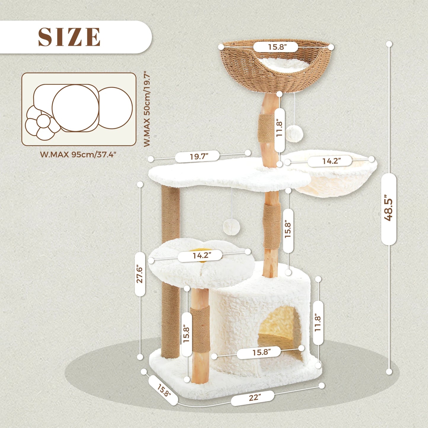 PEQULTI Solid Wood Cat Tree With Condo And Perches