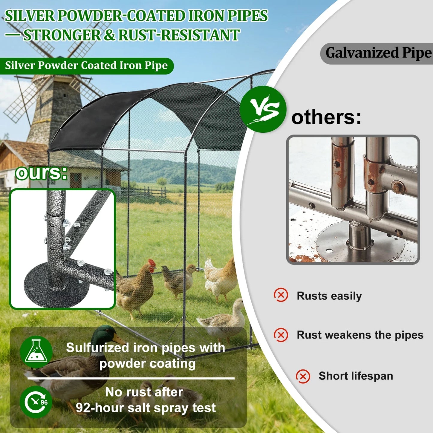 BINGOPAW Metal Walk In Chicken Coop For Backyard Farm