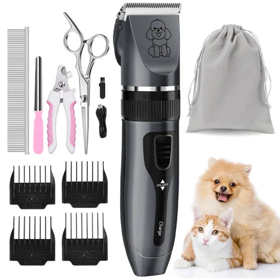 Rechargeable low-noise cordless electric pet trimmer, used for grooming dogs and cats' fur. Dog fur trimmer kit, suitable for various sizes and lengths of pet fur. Pet fur trimmer, must-have for families, gift