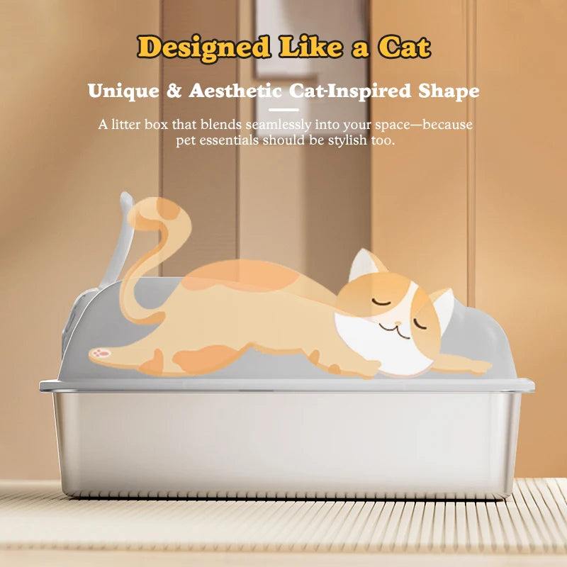 Stainless Steel Cat Litter Box With Lid For Large Cats