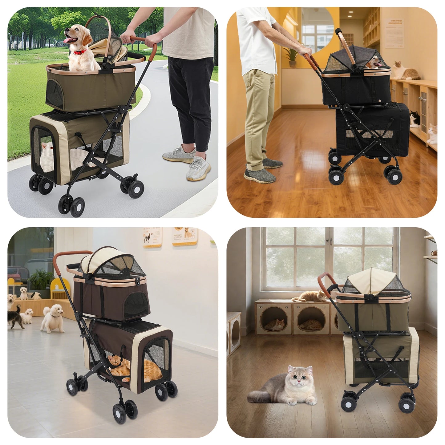 3-in-1 Multifunctional Pet Stroller With 2 Carriers For Small And Medium Dogs