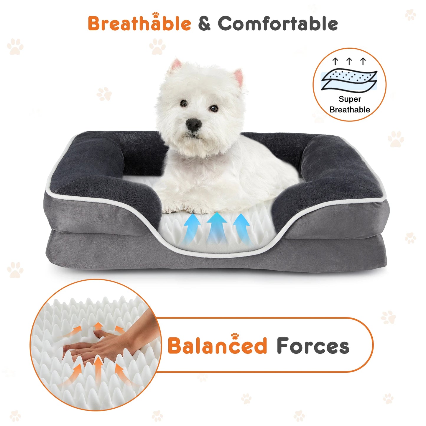 JHK Orthopedic Memory Foam Dog Bed With Removable Cover And Non Slip Base