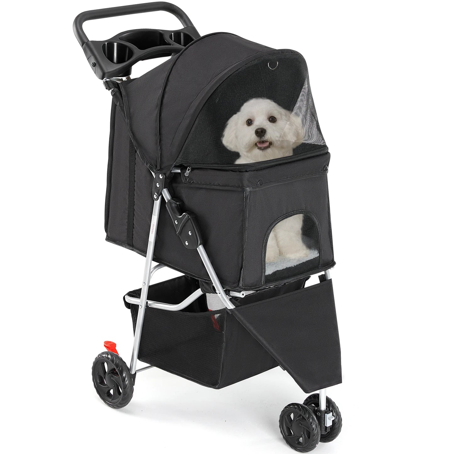 All Terrain Three Wheel Foldable Pet Stroller for Small Dogs and Cats