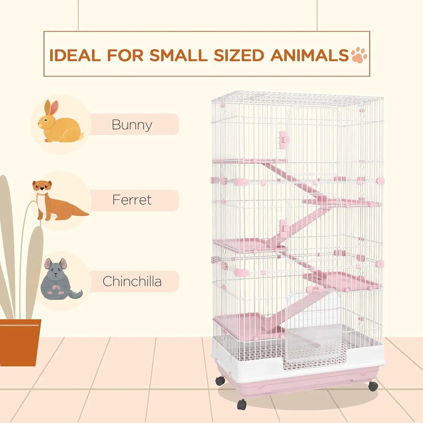 Six Level Small Animal Cage Rabbit Hutch With Wheels Ramp