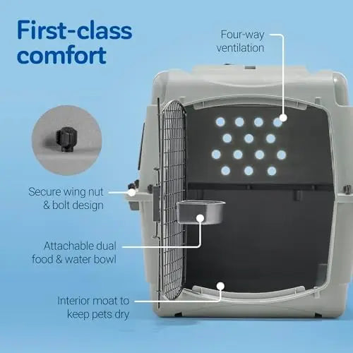 Airline Compliant Dog Crate for Travel, Heavy Duty Kennel for Pets 15-30 lbs with 360 Ventilation and Tie-Down Holes, 28 Inches