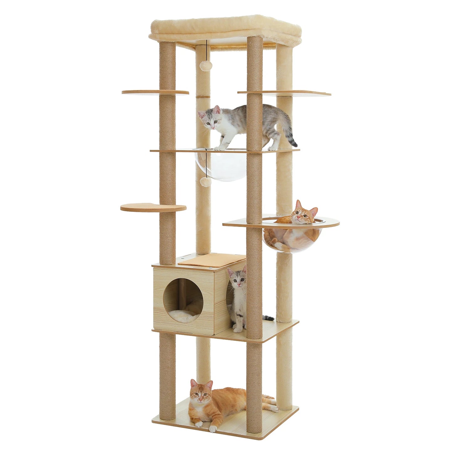 Multi-Level Cat Tree Indoor Wood Cat Tower With Scratching Posts