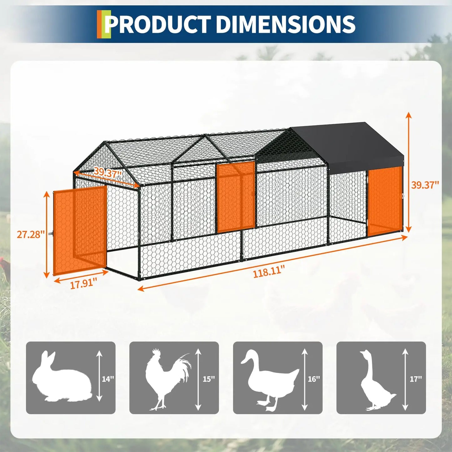 HiMISS Heavy Duty Walk In Metal Chicken Coop With Doors