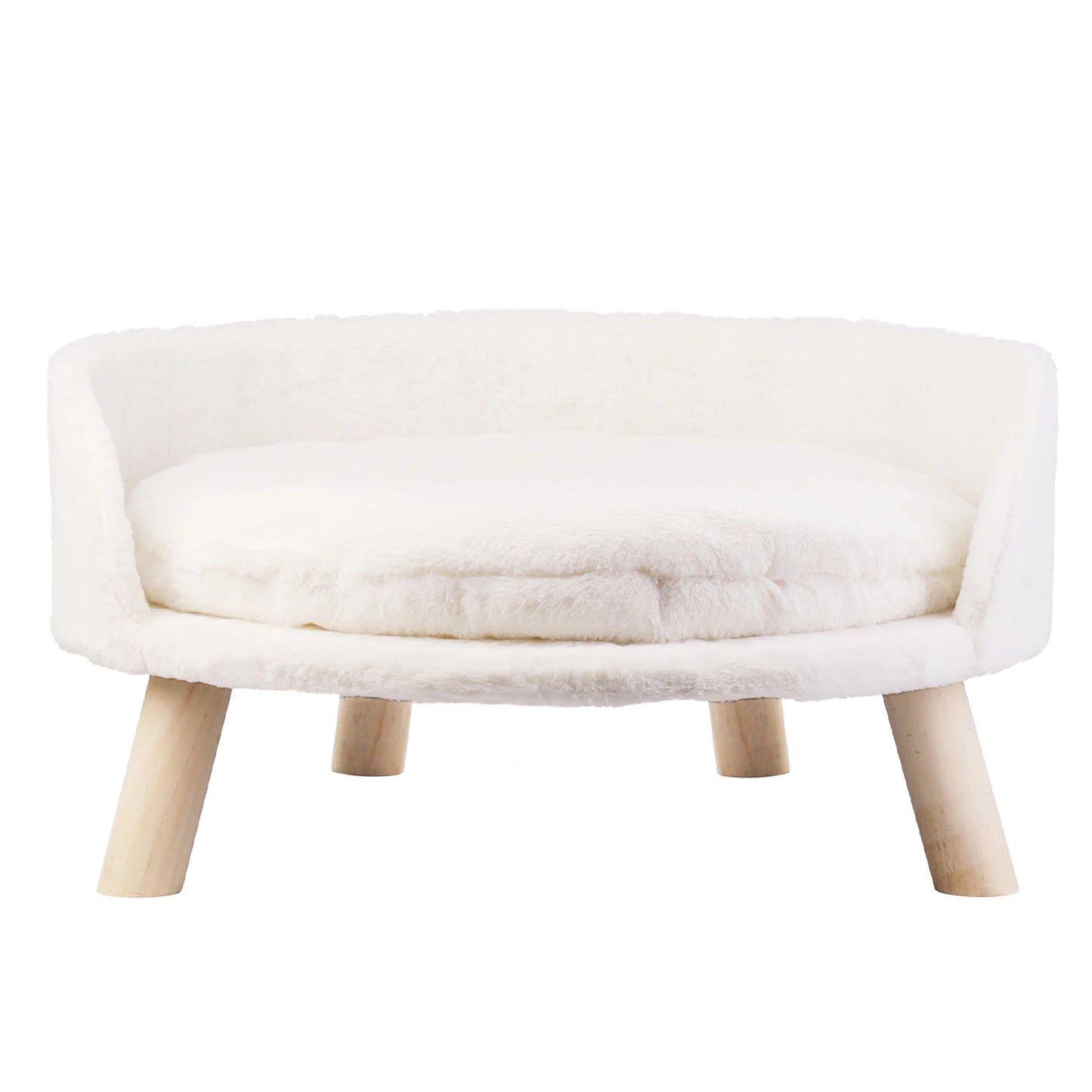 Soft Plush Cat Bed With Cushion Washable Wood Leg Design