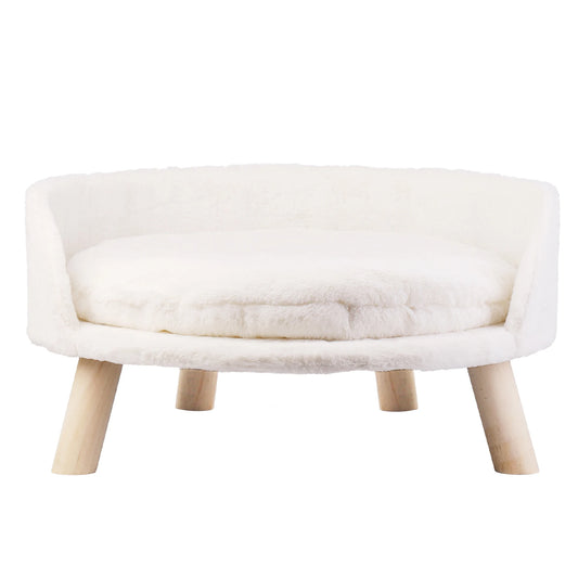 Soft Plush Cat Bed With Cushion Washable Wood Leg Design
