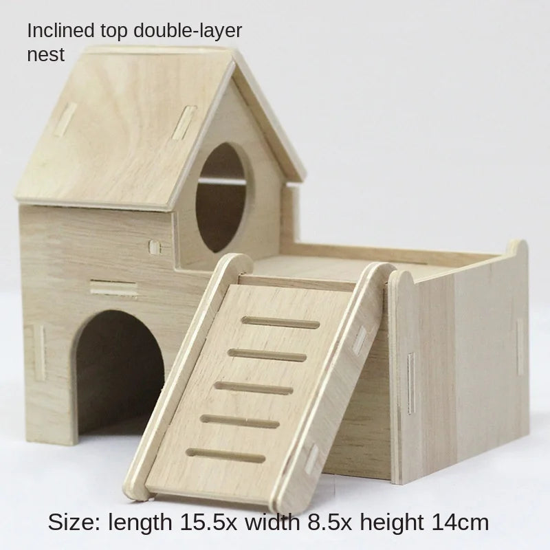 Wooden Hamster Toys Set With Cages Running Wheels Nests
