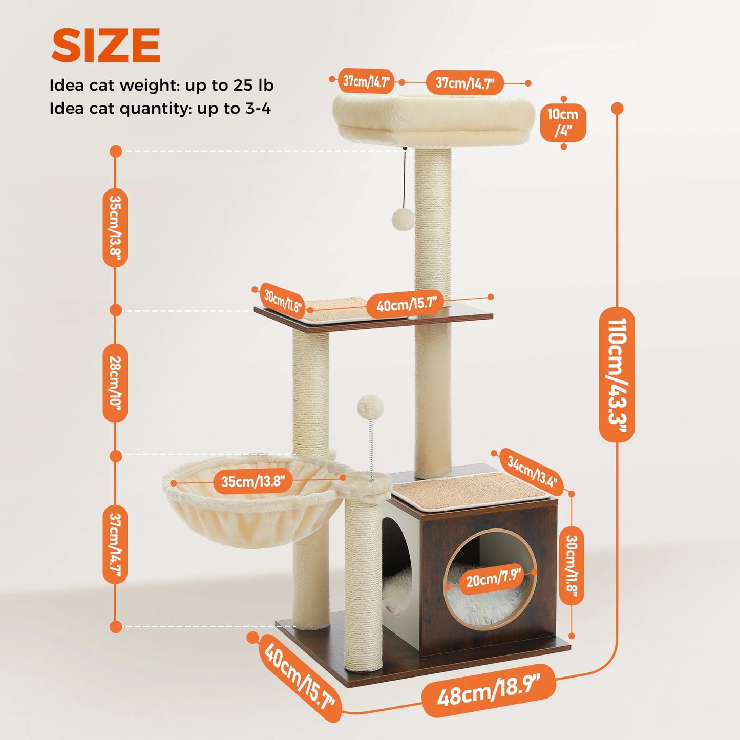 PAWZ Road Premium Modern Wood Cat Tree for Indoor Cats