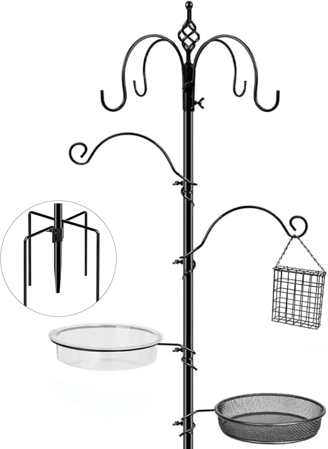6-Hook Bird Feeder Stand With Water Tray