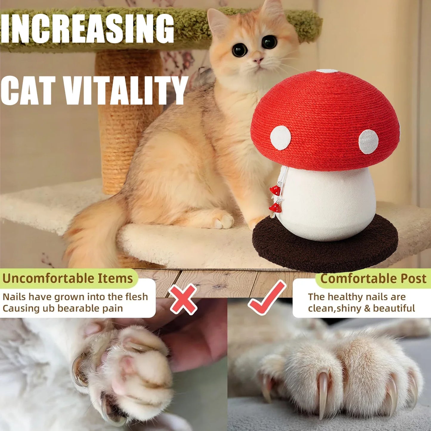 Mushroom-Shaped Sisal Cat Scratching Post Durable And Easy To Assemble