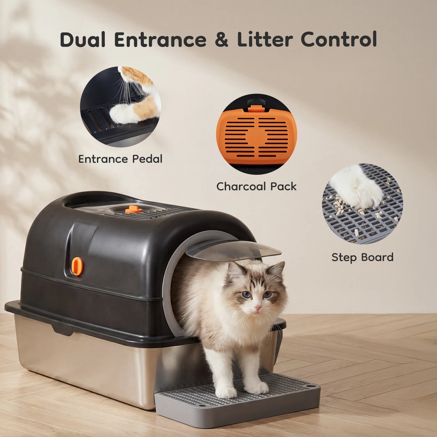 JHK Stainless Steel Cat Litter Box Scoop And Mat Included