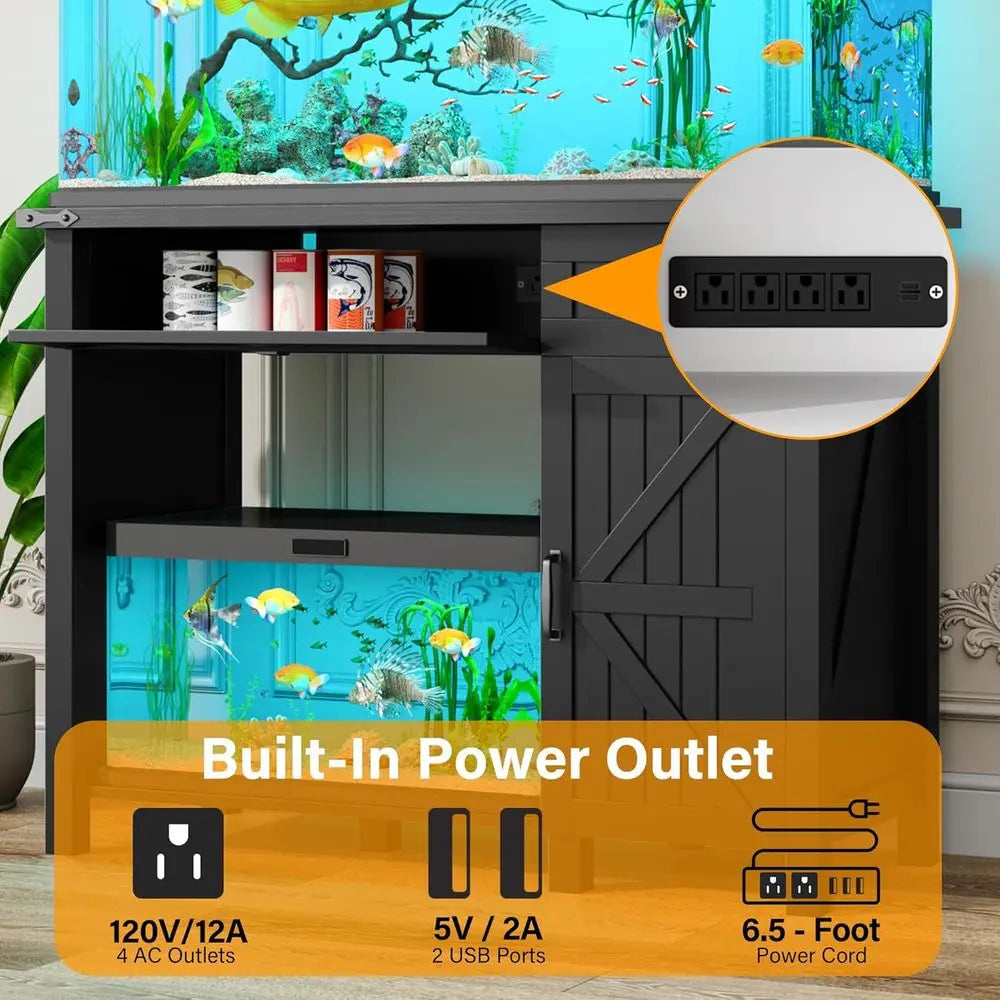 Aquarium Stand With Power Outlets And Adjustable Shelves