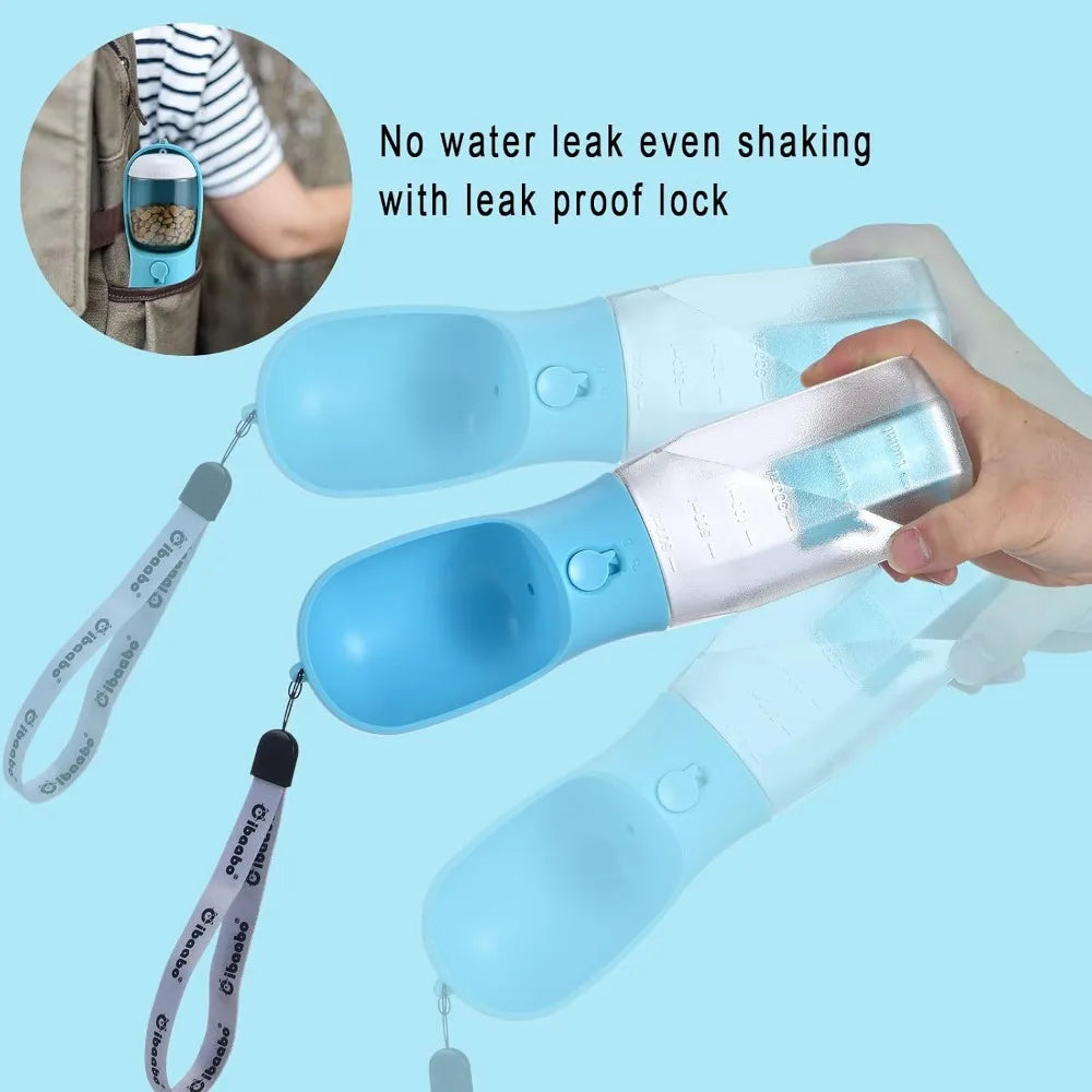 Dog Water Bottle With Food Container Poop Bag Holder Portable Travel Bowl