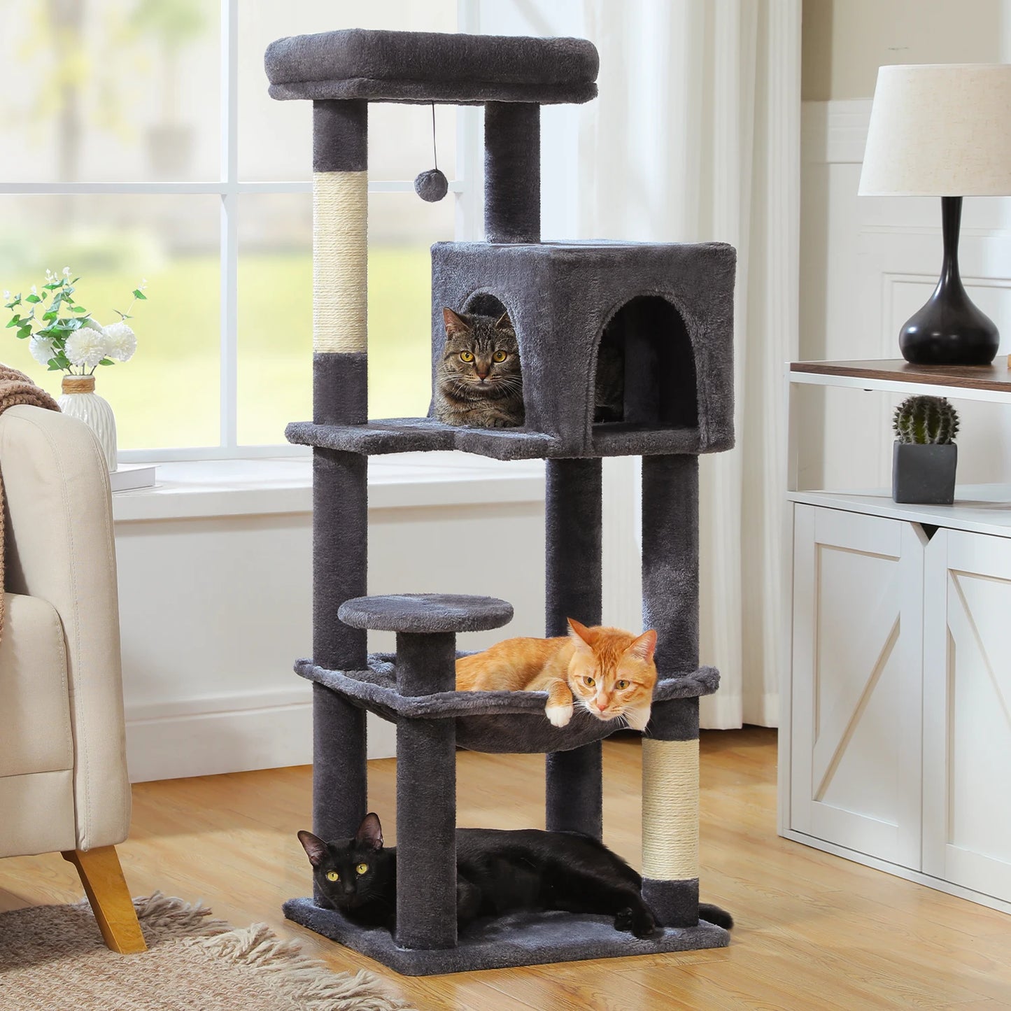 PEQULTI 5 Level Cat Tree Tower With Top Perch And Hammock