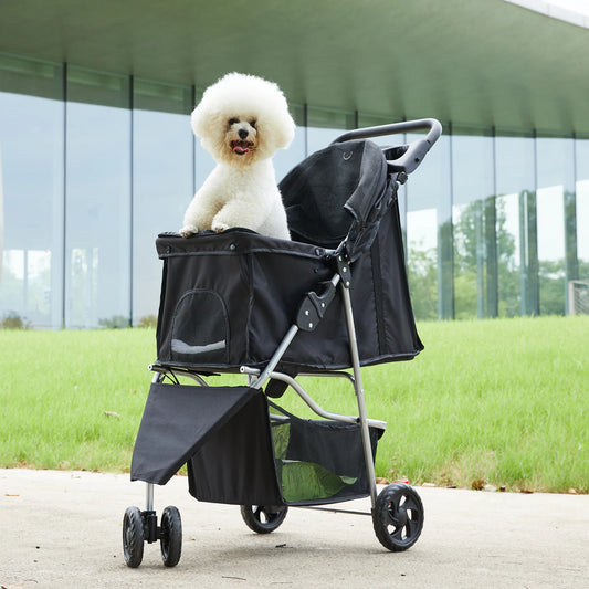 All Terrain Three Wheel Foldable Pet Stroller for Small Dogs and Cats