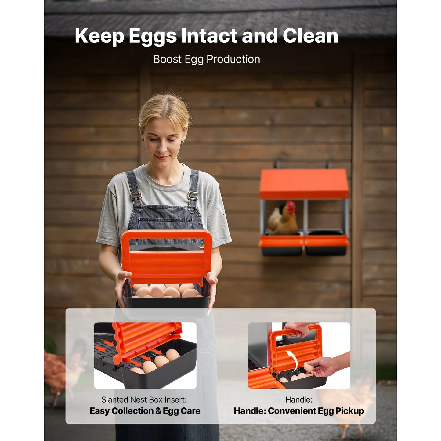 SucceBuy Chicken Nesting Boxes Easy Egg Collection Galvanized Steel and High-Strength Plastic Roll Away Nesting Boxe for Chicken