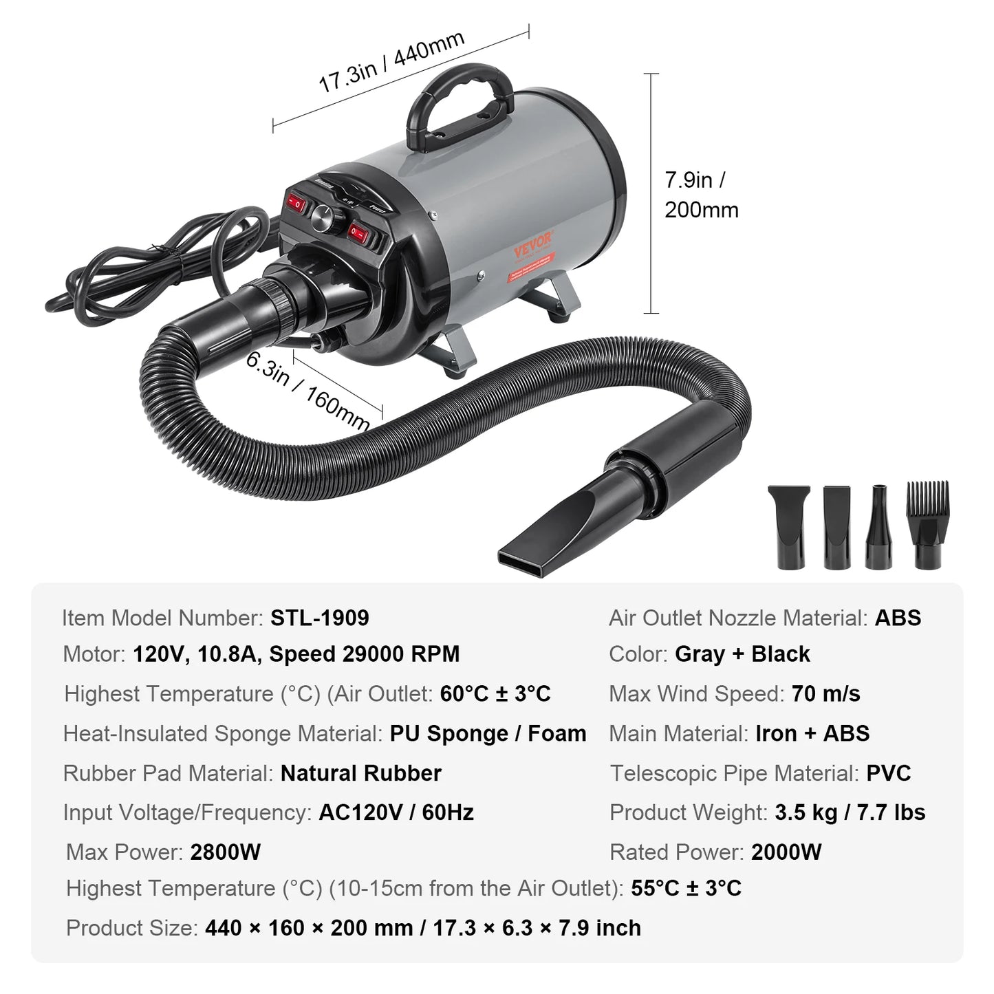 SucceBuy Dog Hair Dryer With Adjustable Speed And Temperature