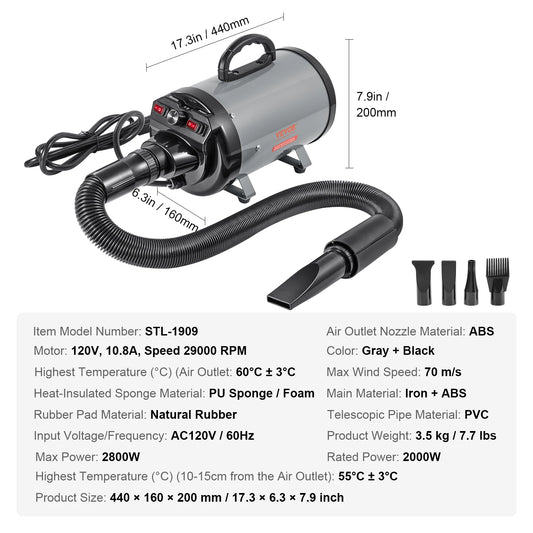 SucceBuy Dog Hair Dryer With Adjustable Speed And Temperature