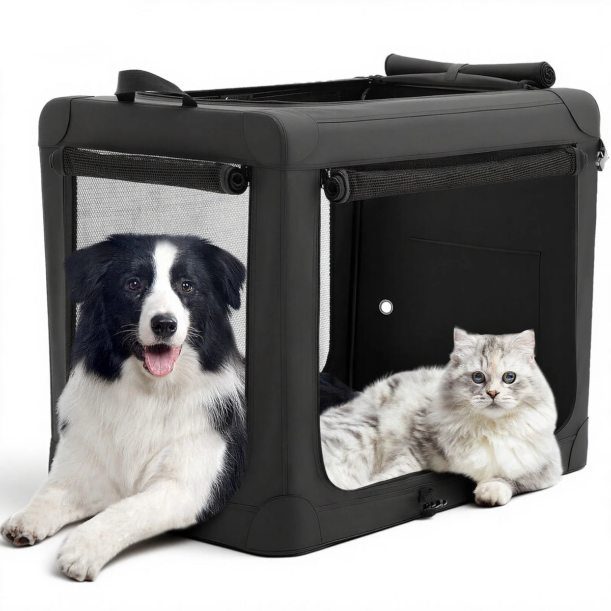 JHK Foldable Soft Dog Crate Portable Three Door Pet Kennel