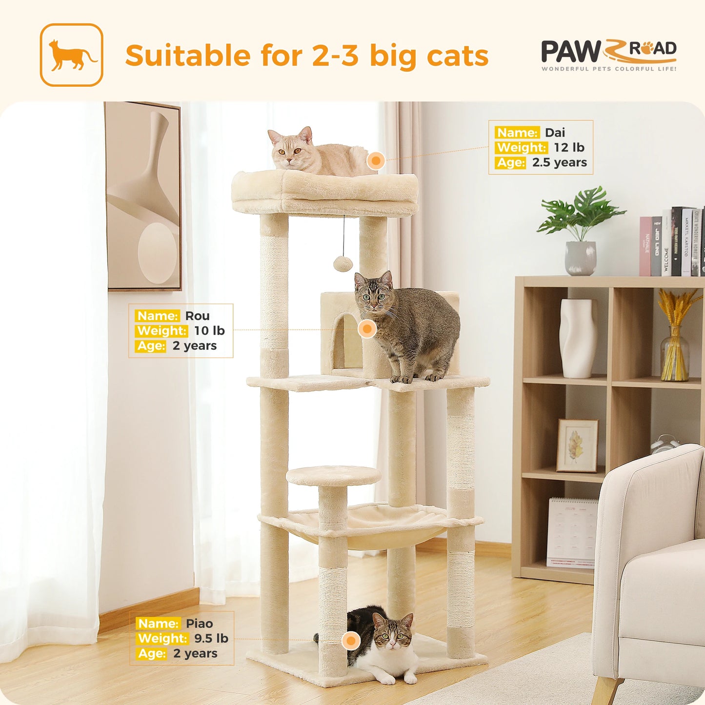 PAWZ Road Cat Tree With Hammock And Scratching Posts