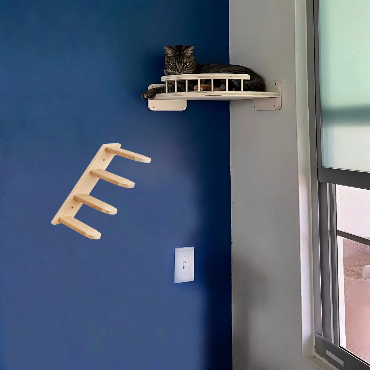 CWV Wall Mounted Cat Hammock Tree With Steps And Shelf