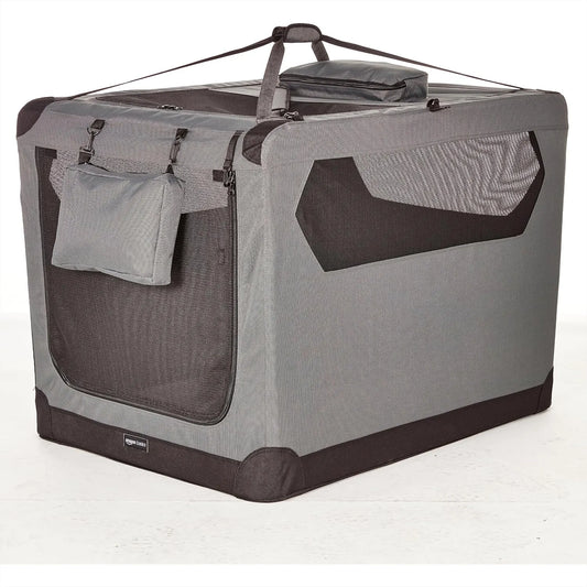 Soft Pet Dog Crate Carrier with Mesh Windows for Large Dogs, 42 x 31 x 31 Inches, Grey