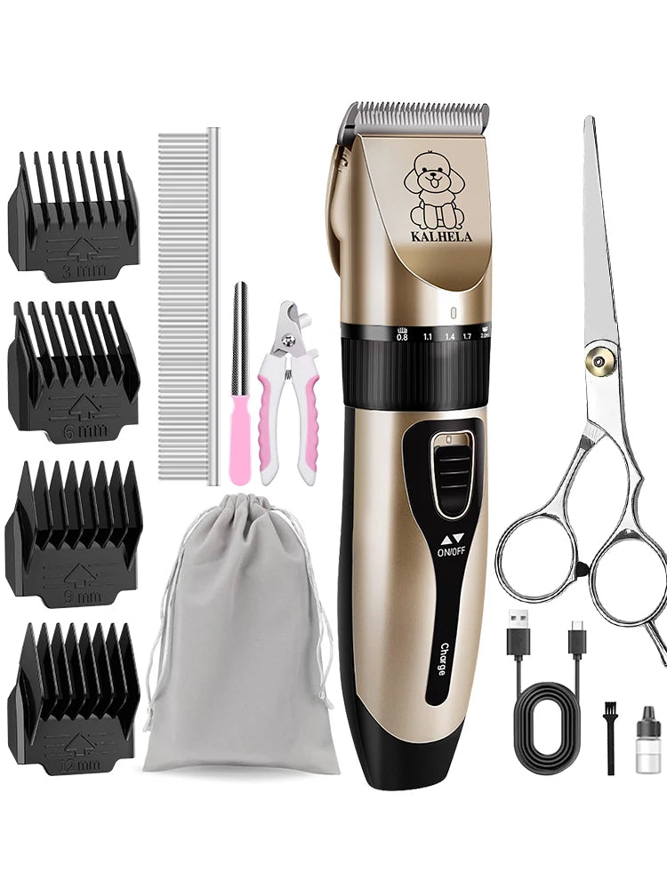 Rechargeable low-noise cordless electric pet trimmer, used for grooming dogs and cats' fur. Dog fur trimmer kit, suitable for various sizes and lengths of pet fur. Pet fur trimmer, must-have for families, gift