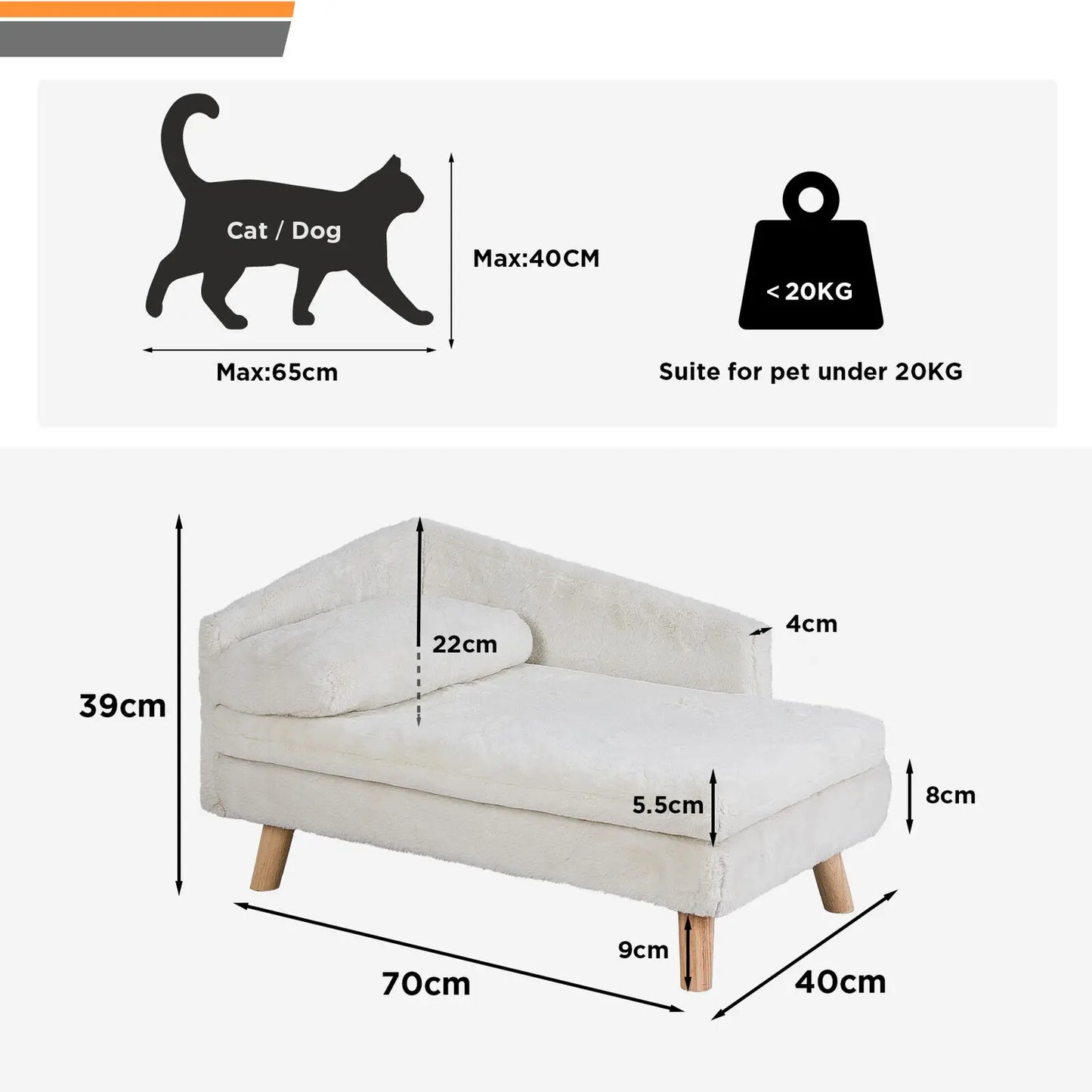 Elevated Solid Wood Pet Sofa Bed With Plush Cushion