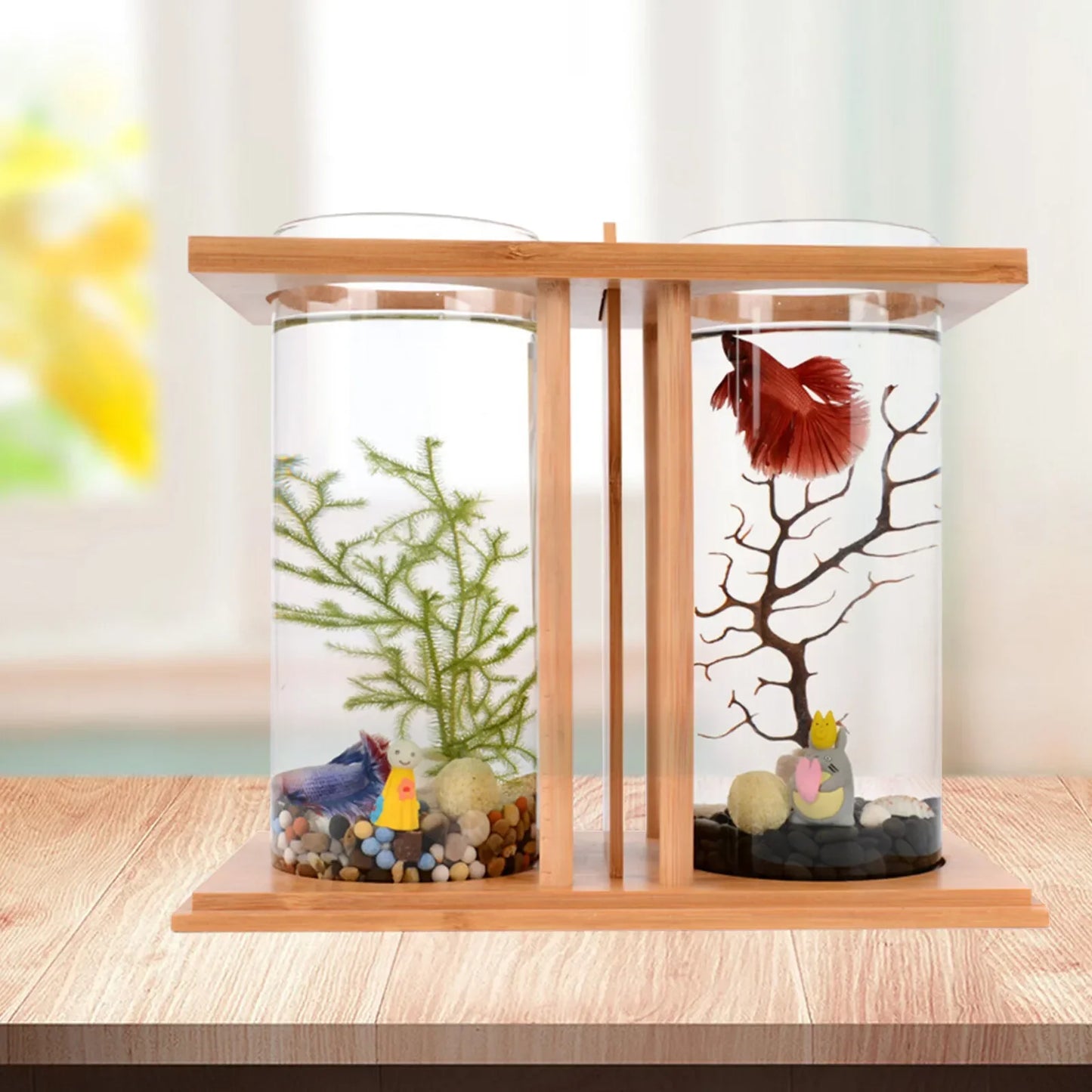 Dual Chamber Bamboo Betta Aquarium With LED Light System