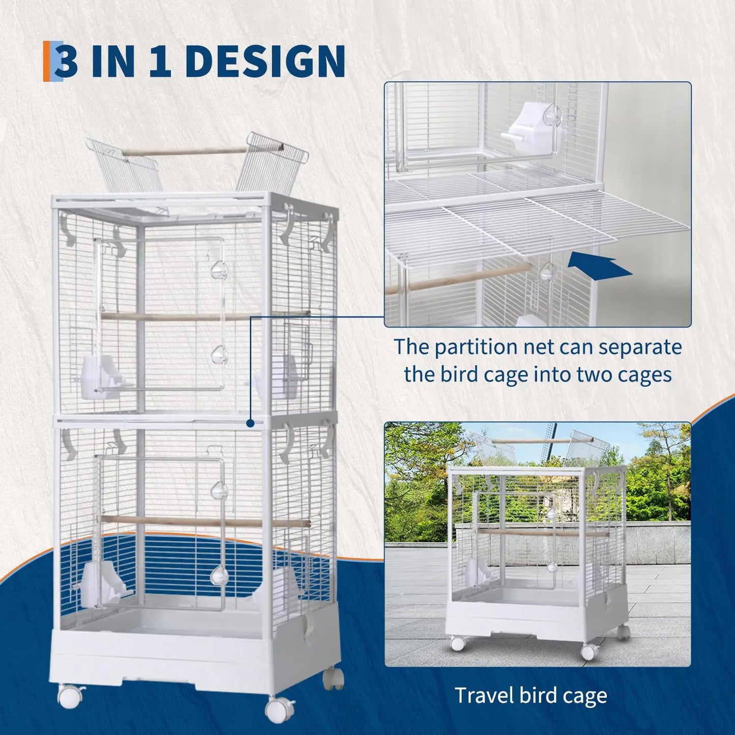 HiMISS Double Layer Bird Cage With Play Roof And Wheels