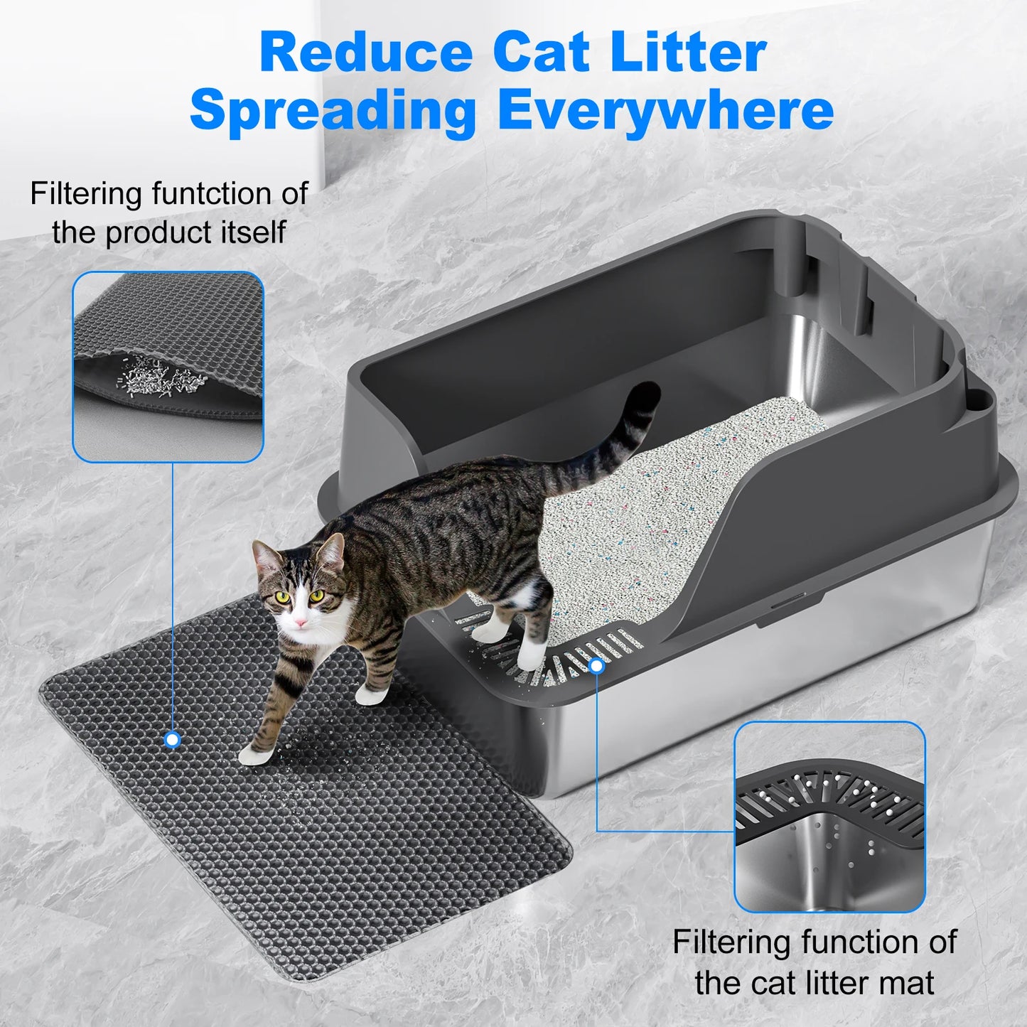 Stainless Steel Cat Litter Box Splash Proof Leak Resistant