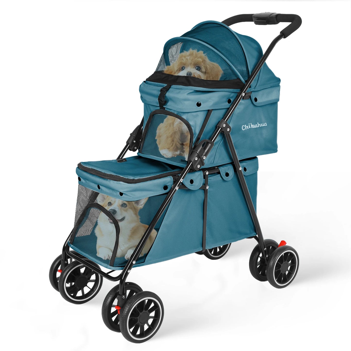 Chihuahua Double Pet Stroller For Dogs And Cats Foldable