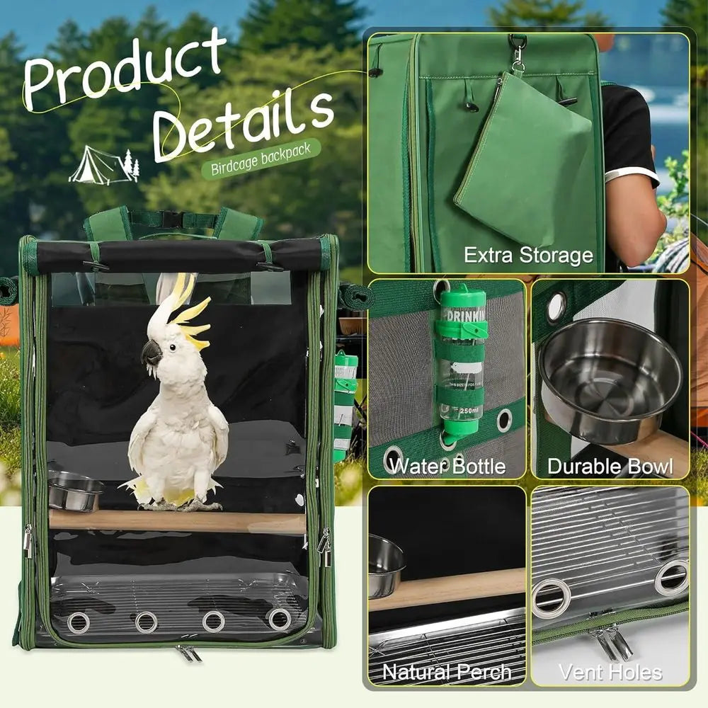 Bird Carrier Travel Cage For Parrots And Cockatoos Backpack Style