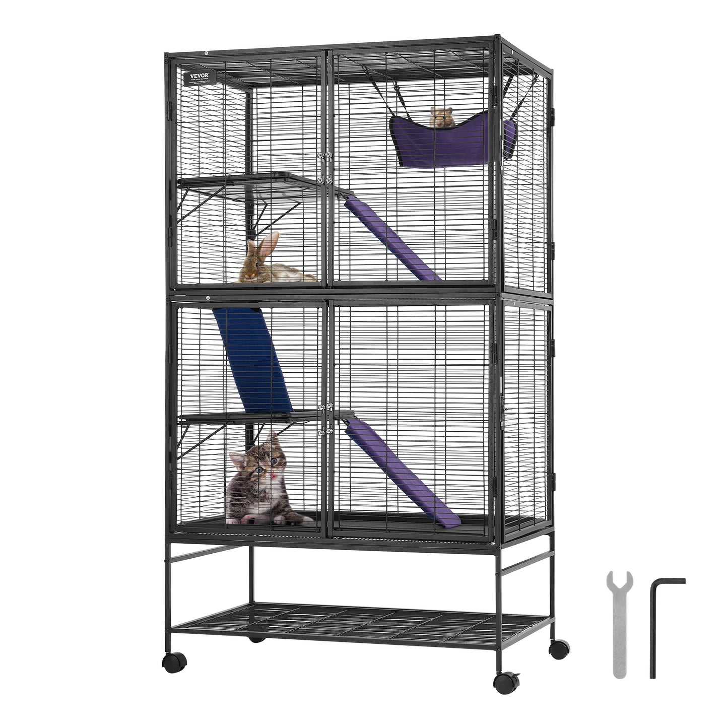 SucceBuy Rolling Metal Ferret Cage 4-Tier Small Animal Cage