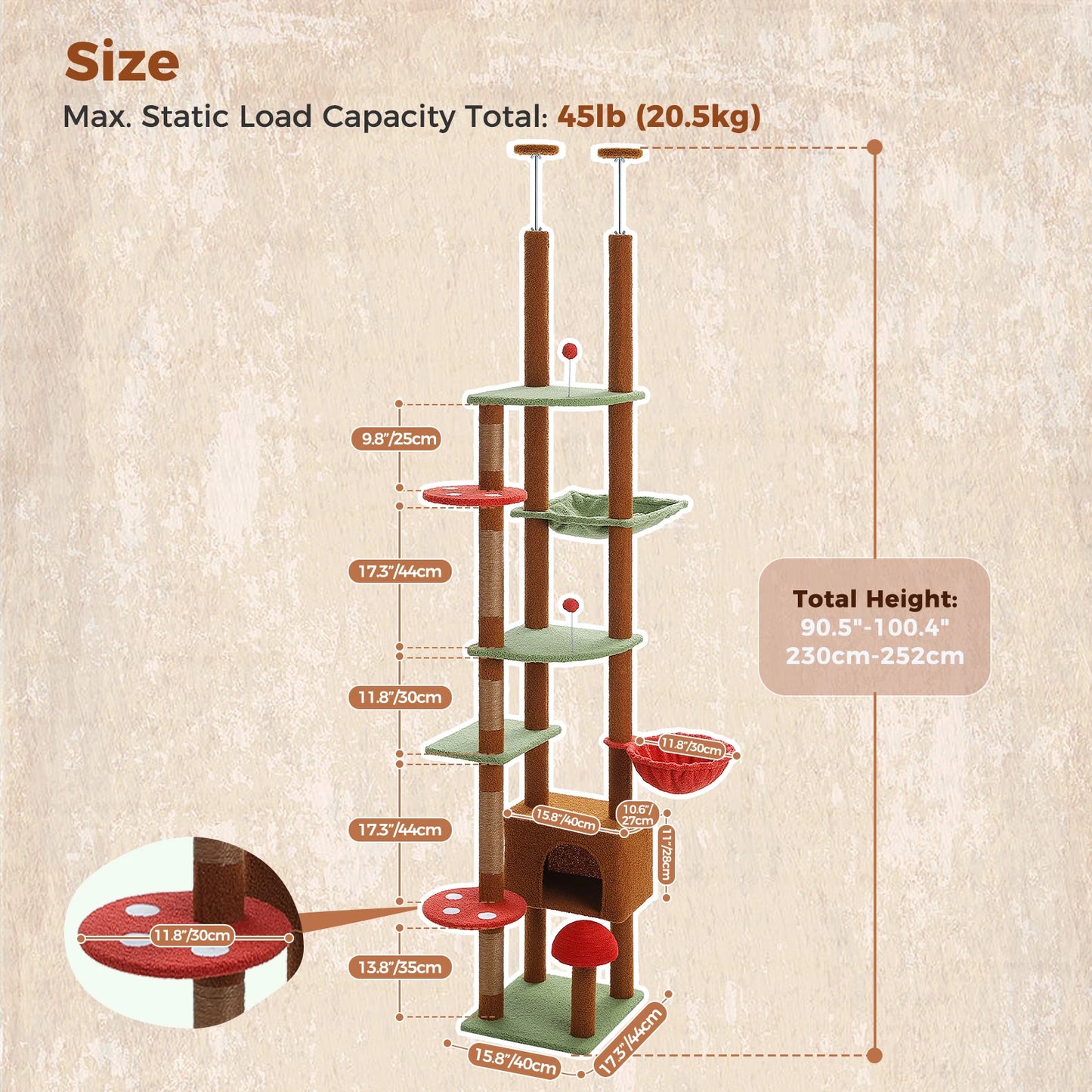 PAWZ Road Floor To Ceiling Cat Tree With Adjustable Height
