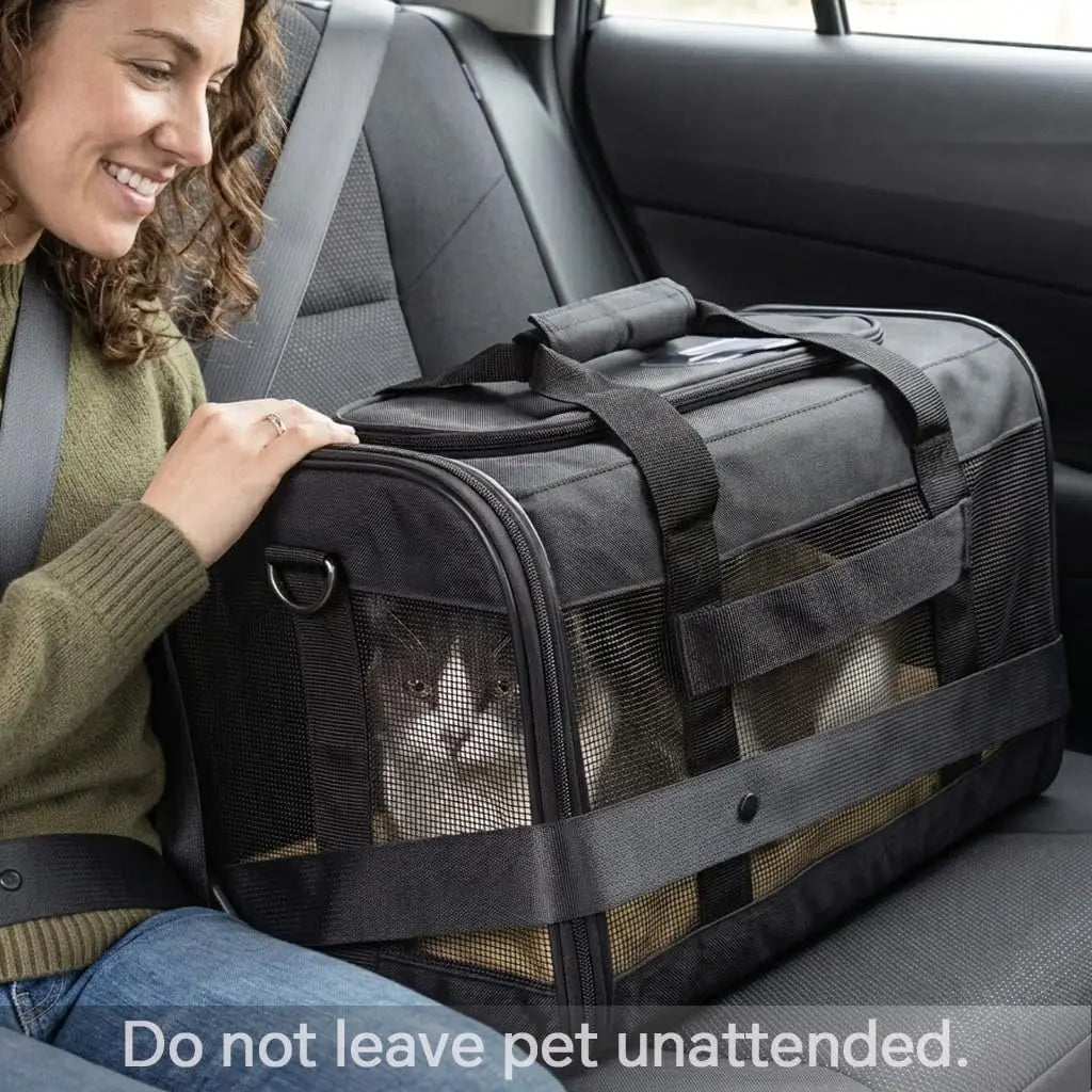 Soft Sided Cat Carrier for Small Dogs Puppies up to 15 Lbs, Collapsible Pet Travel Carrier with Safety Leash and Shoulder Strap