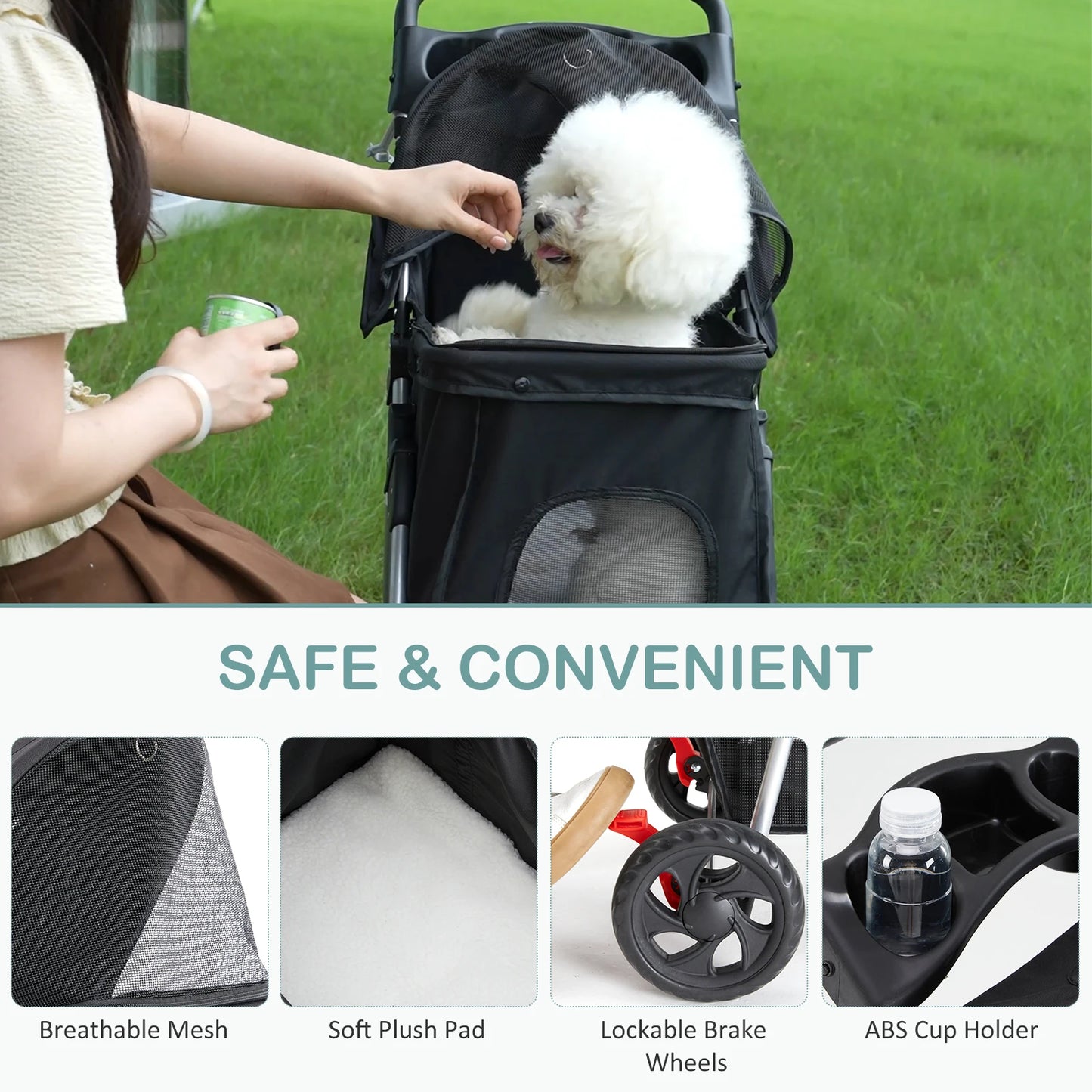 All Terrain Three Wheel Foldable Pet Stroller for Small Dogs and Cats