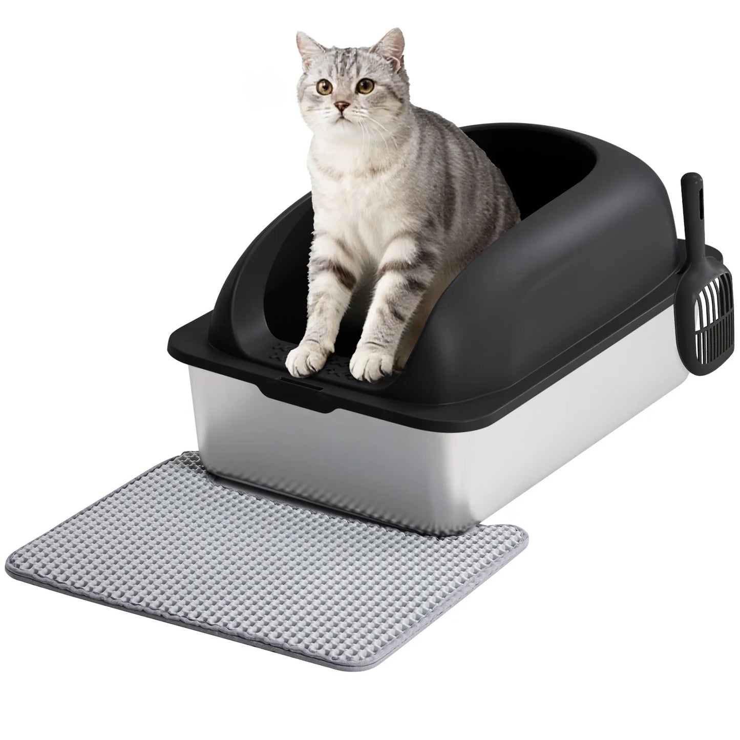 Stainless Steel Cat Litter Box With Lid And Mat