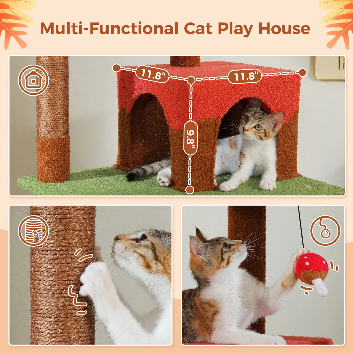 PAWZ Road Multi Level Cat Tree With Scratching Posts Condo